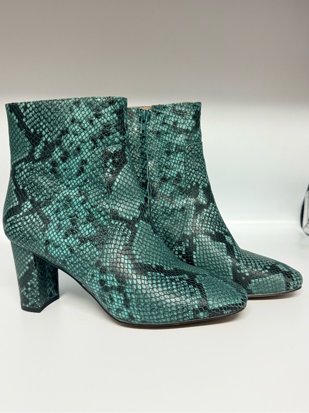 Matiko Teal Snake-Print Ankle Boots